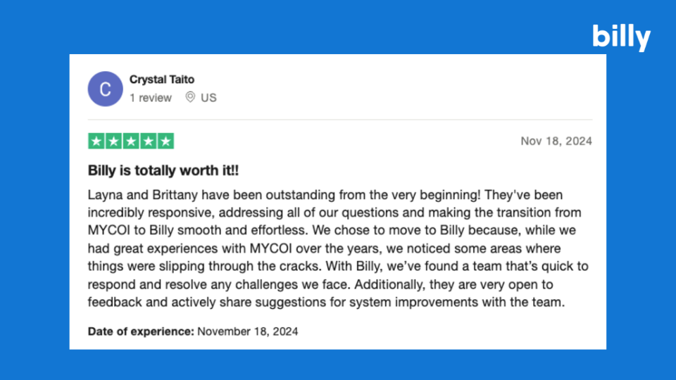 Billy client review.