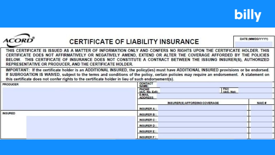 Certificate of insurance (COI) 