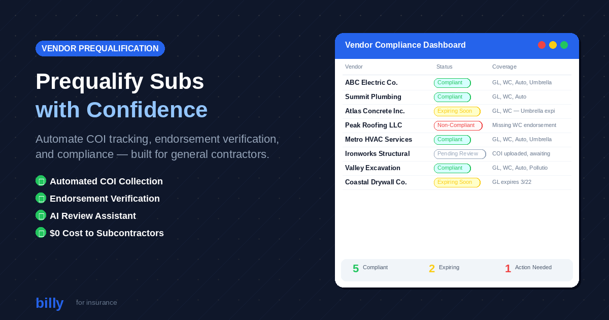 Vendor Prequalification Software for General Contractors | Billy | Billy