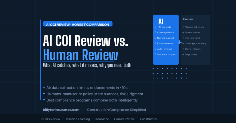 AI COI Review vs. Human Review: What AI Catches, What It Misses, and Why You Need Both