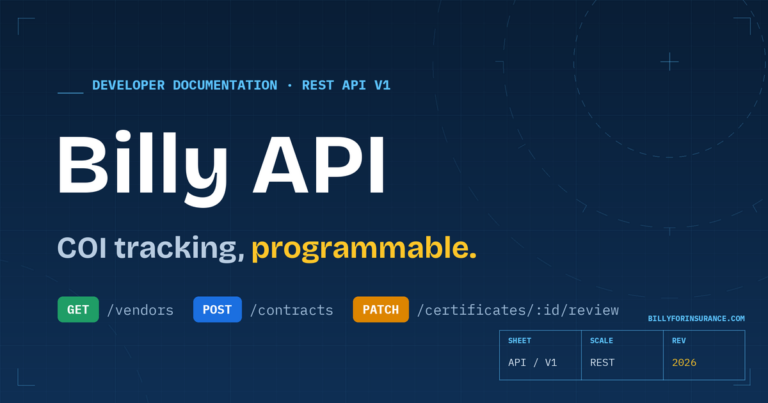 Billy API Documentation for COI Tracking & Insurance Compliance