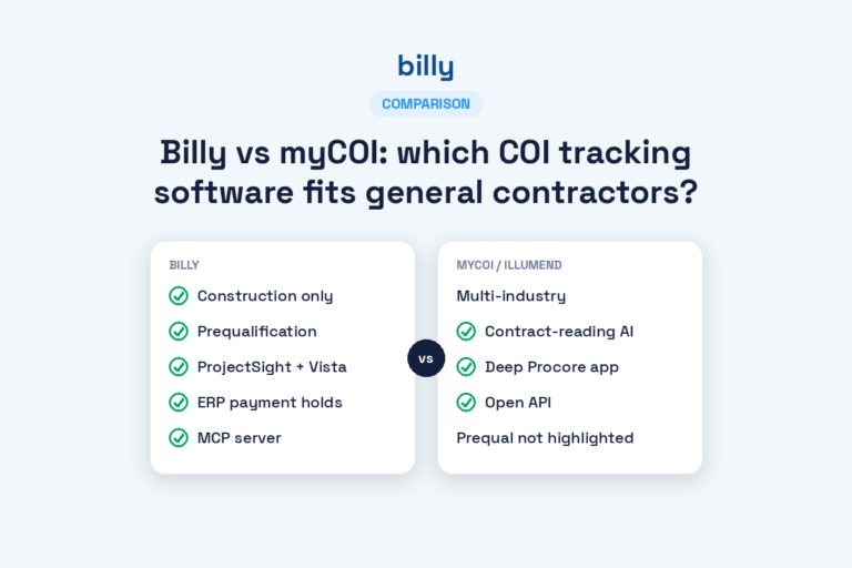 Billy vs myCOI: Which COI Tracking Software Fits General Contractors?